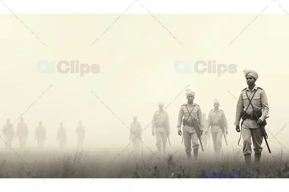 March of Indian Soldiers in Mist