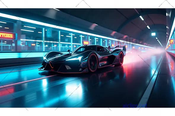 Futuristic Hypercar Racing in Neon-Lit Tunnel