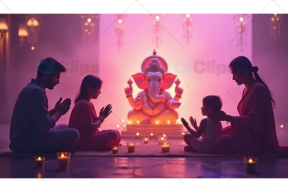 Family Praying to Lord Ganesha During Ganesh Chaturthi