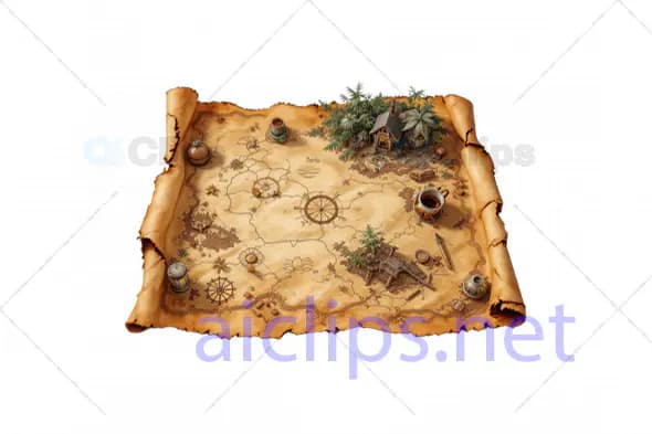 3D Pirate Treasure Map with Nautical Elements