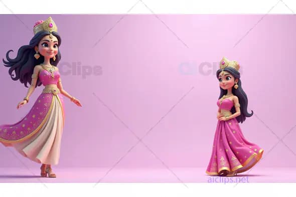 Elegant Princesses in Pink Royal Attire Illustration