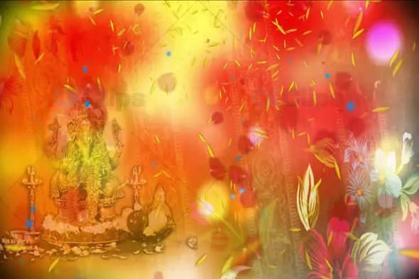 Lord Ganesha with Glowing Light and Floating Flowers in a Festive Setting Animation