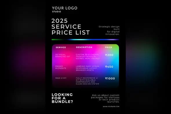 Vibrant Digital Studio Price List Template