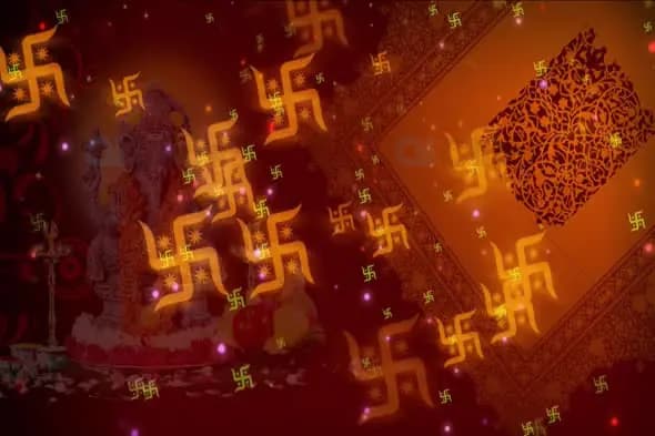 Lord Ganesha with Floating Swastika Symbols and Decorative Patterns Animation