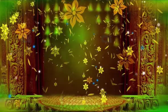 Ornate Stage with Floating Yellow Flowers and Light Effects Animation