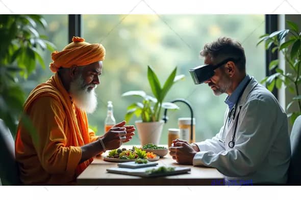 Modern Doctor in VR Consultation with Sage on Holistic Healing