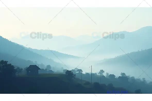 Foggy Mountain Village at Dawn