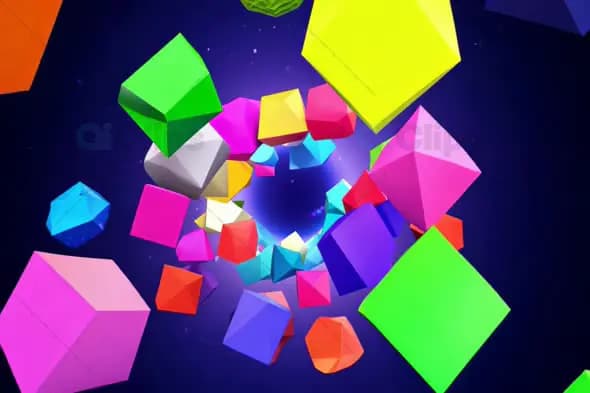 Vibrant 3D Geometric Shapes Swirling in Space