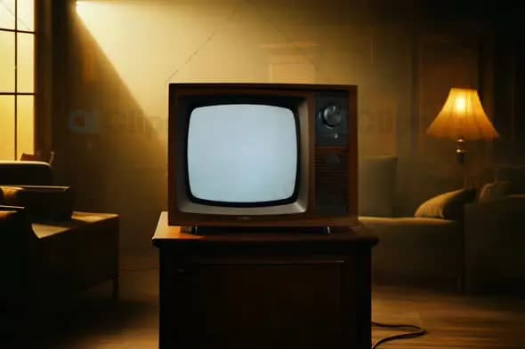 Vintage TV in Cozy Retro Living Room with Warm Lighting