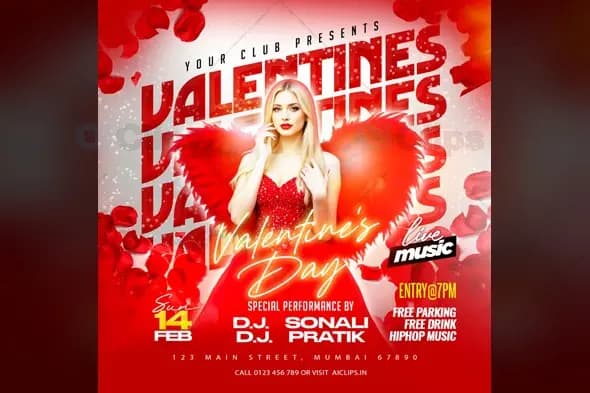 Valentine's Day Party Flyer PSD Template