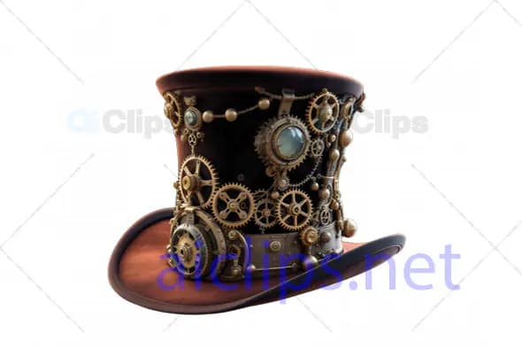 Elegant Steampunk Top Hat 3D Model with Intricate Gears
