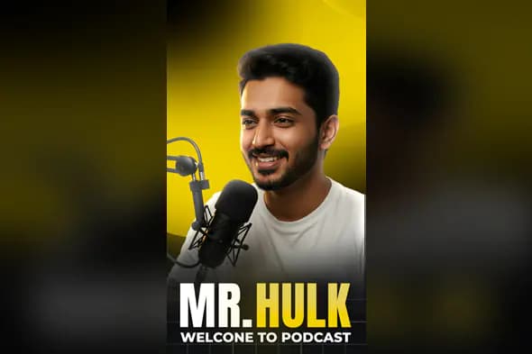 Podcast Cover Template Featuring Indian Host with Mic