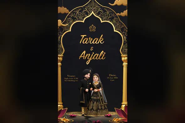 Luxury Black & Gold 3D Indian Wedding Invitation Template