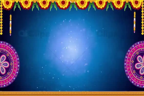 Festive Marigold Garland and Rangoli on Blue Background - Celebration Motion Graphic