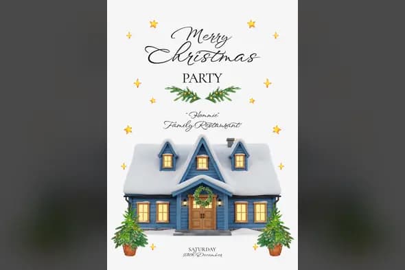 Cozy Winter Cottage Christmas Party Invitation Template