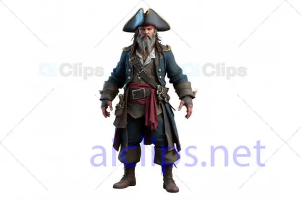 Detailed 3D Model of a Bearded Pirate Captain