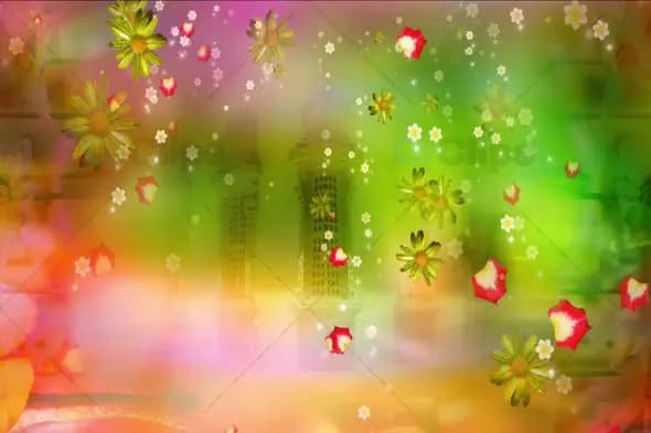 Colorful Floral Petals Floating Over a Radiant Gradient Background