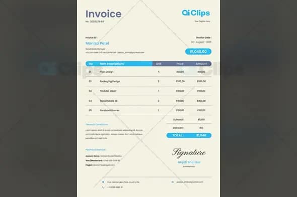 Modern Professional Service Invoice Template with Turquoise Accents