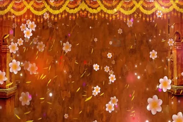 Ornate Indian Wedding Mandap with Floating Flowers and Glowing Lights Animation