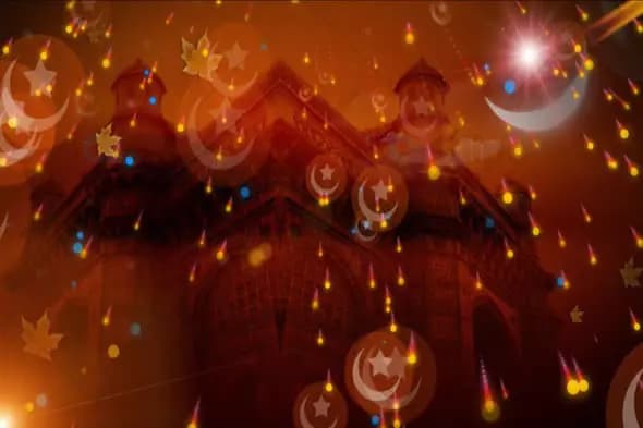 This mesmerizing motion graphic features a grand architectural structure, possibly a mosque or hist