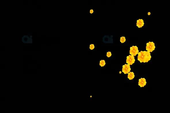 Floating Yellow Flowers Overlay on Black Background