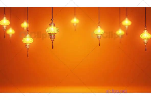 Glowing Traditional Lanterns on Orange Background