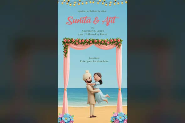 Beach Theme 3D Indian Wedding Invitation Template
