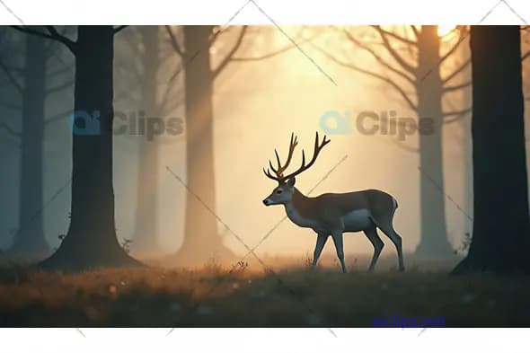Deer in Misty Forest at Sunrise