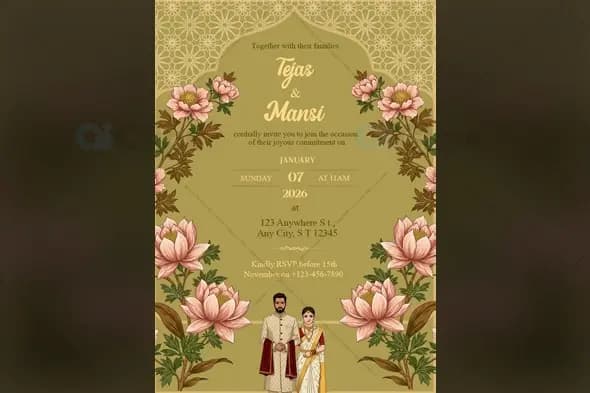 Elegant Indian Wedding Invitation Photoshop PSD Template | AIClips