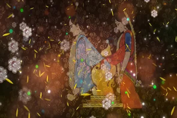 Traditional Indian Wedding Ritual Animation with Floral and Golden Petals
