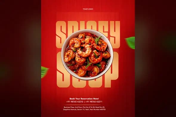 Sizzling Prawns Restaurant Menu Ad Template