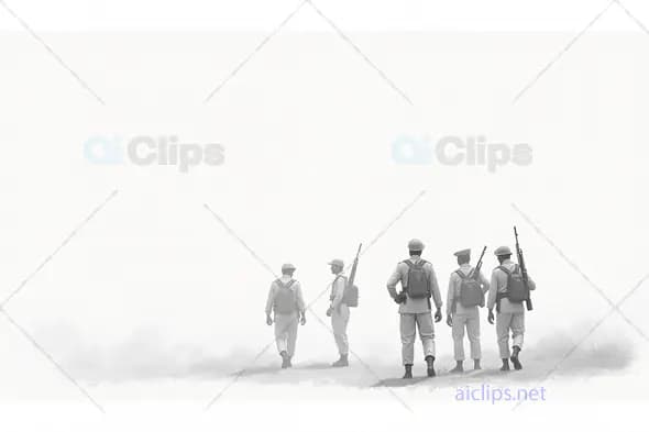 Indian Soldiers Walking in Foggy Landscape