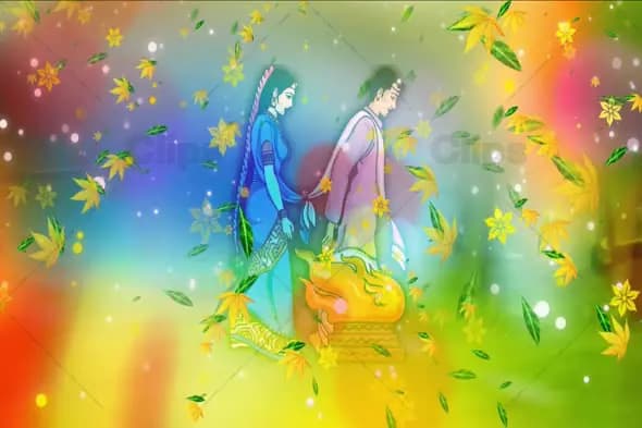 Vibrant Indian Wedding Ritual Animation with Floating Flowers and Colorful Background