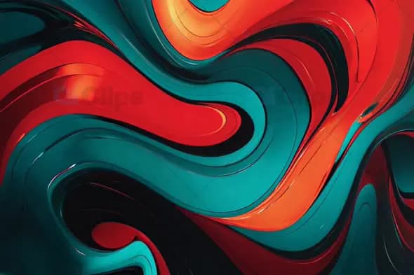 Bold Red and Teal Abstract Liquid Flow – Vibrant Fluid Motion