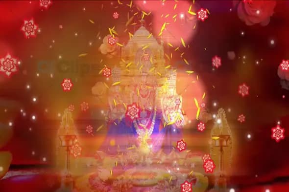 Divine Ganesha Idol with Floating Floral Mandalas and Light Effects