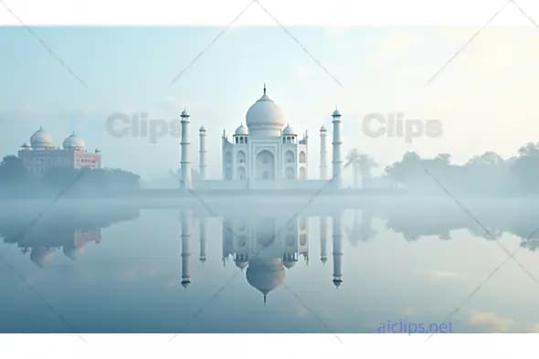 Taj Mahal in Misty Reflection - Calm Waters
