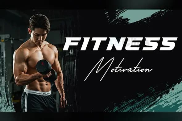 Fitness Motivation Banner with Athletic Physique and Brush Stroke