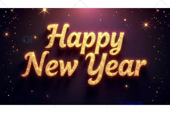 Elegant Golden "Happy New Year" Typography with Sparkling Stars