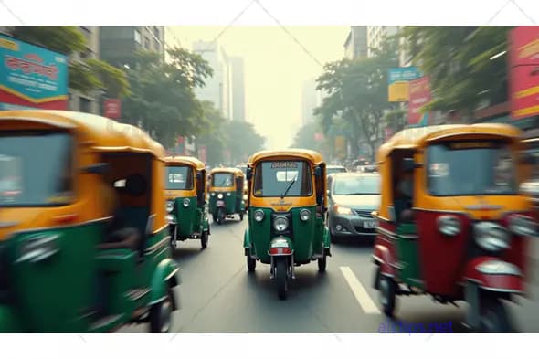 Fast-Paced Indian City Street with Auto Rickshaws