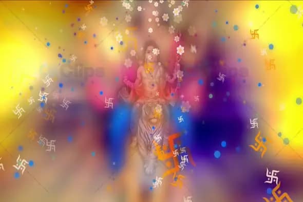 Hindu Goddess Durga with Swastika Symbols and Floating Flowers Animation