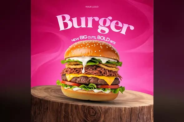 Gourmet Pulled Pork Burger Social Media Ad