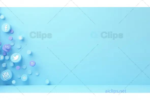 Floating Social Media Icons on Minimalist Blue Background