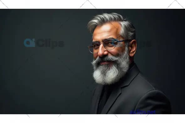 Stylish Bearded Man in Black Suit with Glasses