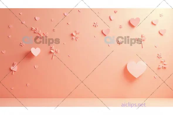 Minimalist Hearts and Floral Elements on Peach Background