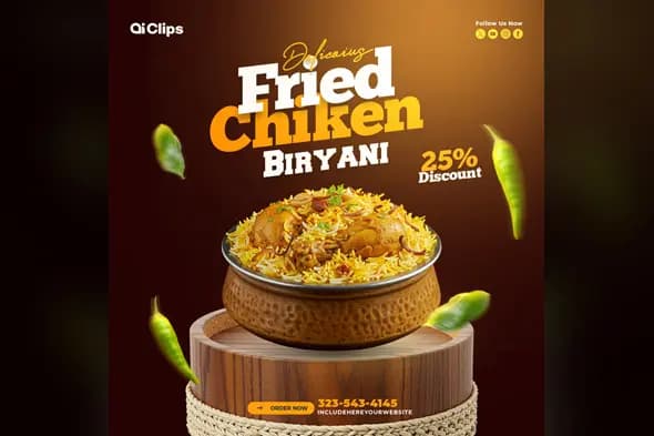 Stunning Fried Chicken Biryani Photoshop Template