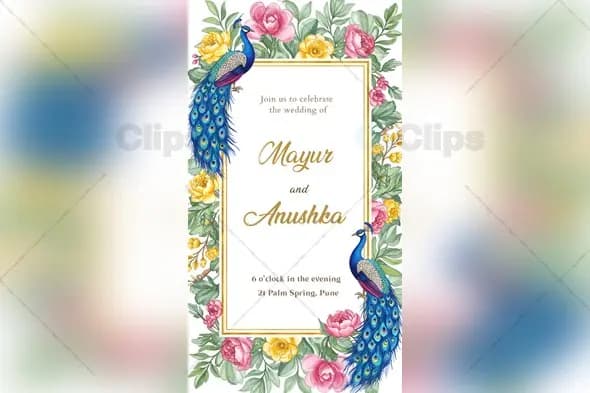 Peacock Wedding Invitation PSD Template