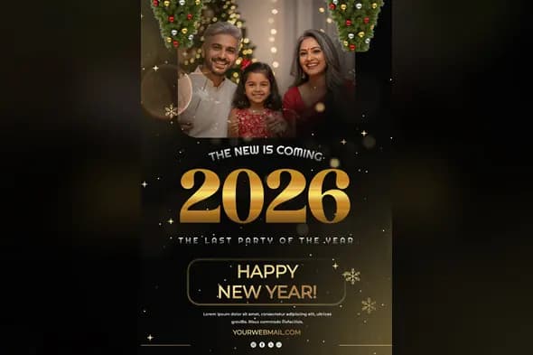 Golden 2026 New Year Party Invitation Template
