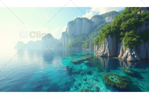 Tropical Cliffs and Crystal Clear Waters - Aerial Coastal View