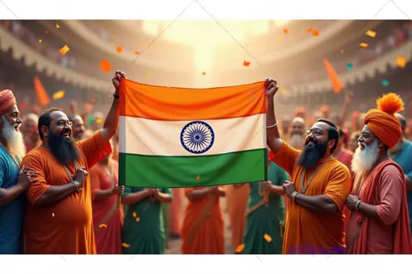 Proud Indian Men Holding National Flag at a Festive Celebration