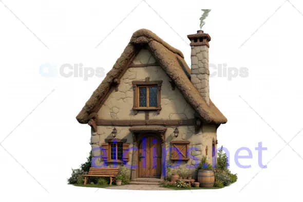 Enchanting Medieval Stone Cottage with Wooden Shutters - 3D Model